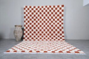 Moroccan checkered rug brick red