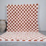 Moroccan checkered rug brick red