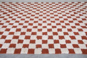 Moroccan checkered rug brick red