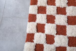 Moroccan checkered rug brick red