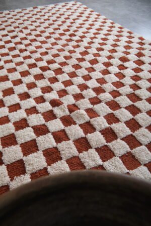Moroccan checkered rug brick red